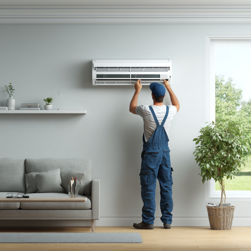 realisticka-scena-stredoevropskeho-hvac-technika-servisirujiciho-nastennou-klimatizacni-jednotku-v-modernim-obyvacim-pokoji